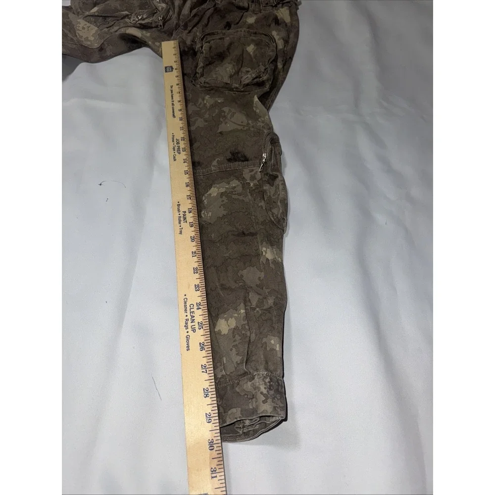 MNML Mens Cotton Relaxed Fit Mid Rise Camo Brown Cargo‎ Paratrooper Pants Small